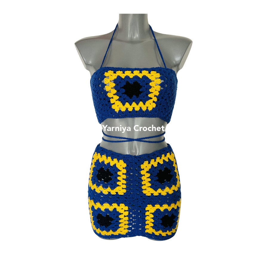 Barbados Lace-up Crop Top and Mini Skirt Set
